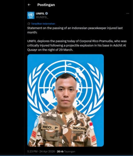 Prajurit Keempat TNI Gugur, PBB Desak Keadilan